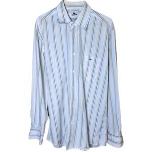 Lacoste Vintage Men's Size 42 Button Front Dress Shirt White Blue's Gold 0713